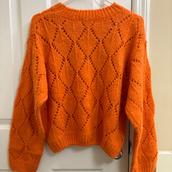 Moon River Anthropologie Orange Cozy Chunky Open Knit Crewneck Sweater Small - Picture 7 of 9